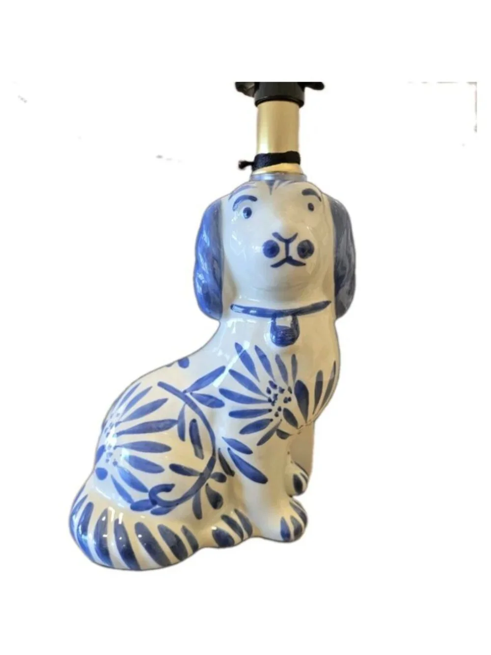 New Blue & White Ceramic Dog Chinoiseriw Coastal Home Office Room Decor Lamp